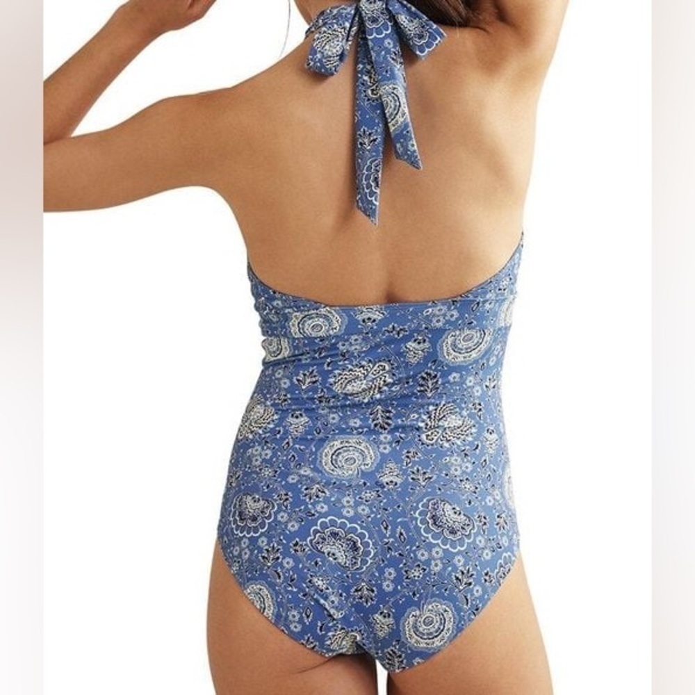 NWT Boden Ithaca paisley blue one piece halter neck swimsuit LONG TORSO sizes - Picture 3 of 5